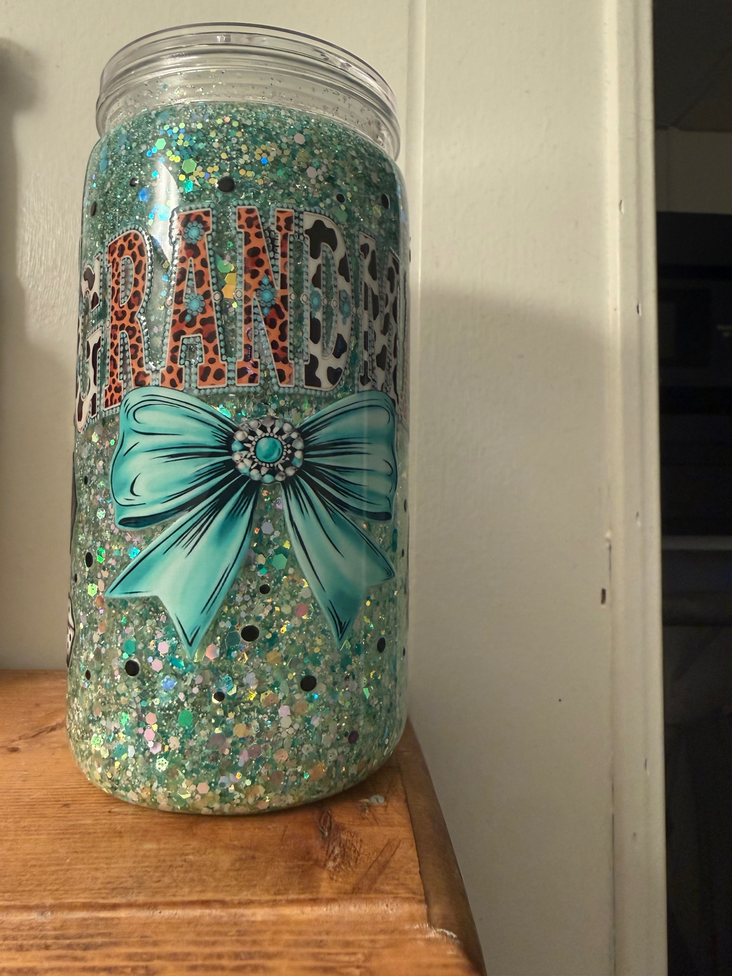 Grandma Leopard Bow snow globe tumbler