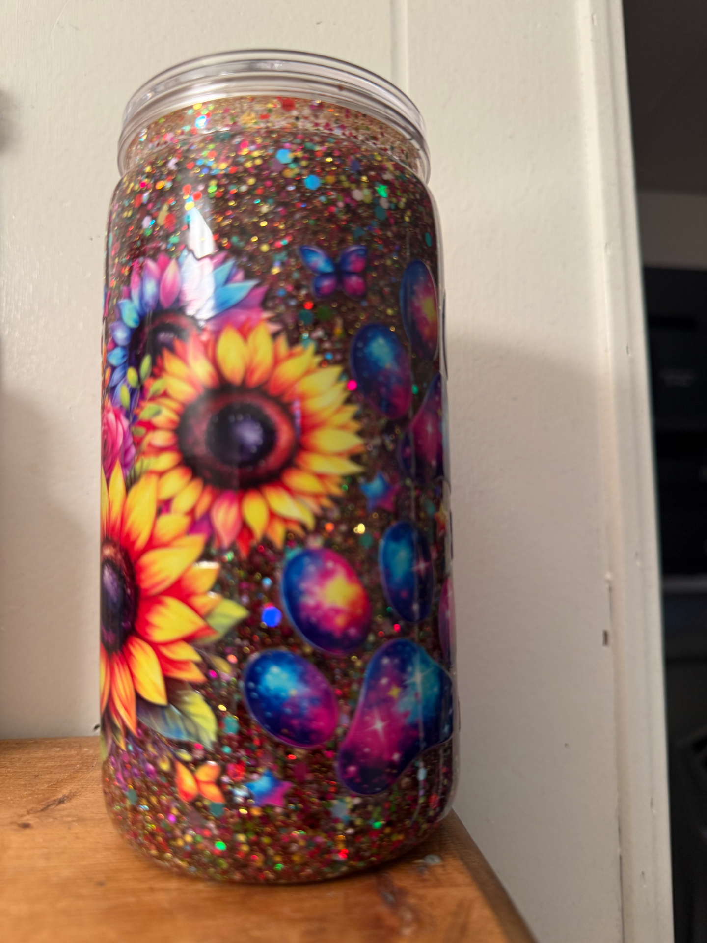 Sunflower Galaxy snow globe tumbler